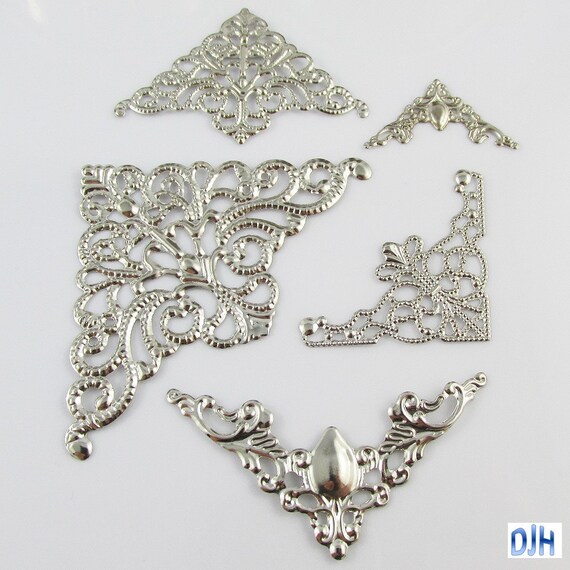 20pcs Metal Filigree Corner Embellishments Silver Craft Cards