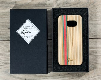 Samsung Galaxy S7 - Recycled Skateboard - Wooden Samsung Case - Skate Gift - Red - Natural - Boyfirend Gift - Wood Galaxy S7 - ONLY 6 PIECES