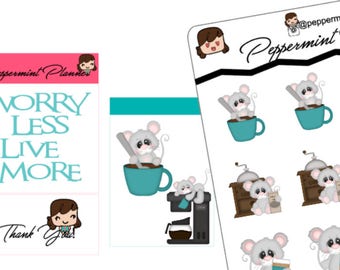 Cute little Mouse and Coffee Planner Stickers #265