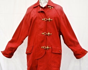Vintage Ralph Lauren Red Lamb's Leather Women's Coat/1990s Women's Red Leather Coat/Vintage Women's Leather Coat/1990s Vintage RL Coat