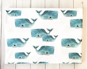 Whale Pod in Blue Quilting Fabric. Fabric by the Yard. Cotton Knit Jersey Minky. Nautical Whales Dolphins Sea Ocean Gender Neutral Baby Kids