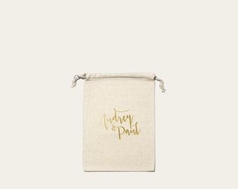 Moyen Pochon Mariage Champêtre Personnalisé Cotton format 15 x 20 cm