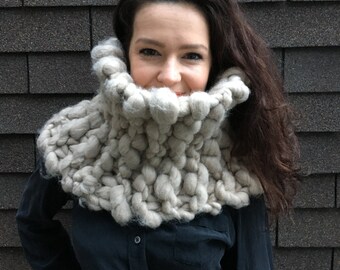 BIG KNIT Chunky Oversized Giant Cowl in *beige* - Bulky Circle Infinity Scarf XXL