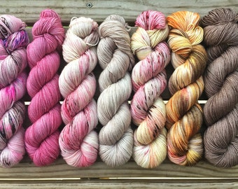 Scarlet Embers Seven Color Set | Find Your Fade | Full Skeins | Hand Painted Sock Yarn | Fingering Weight | Hand Dyed | Wool and Nylon