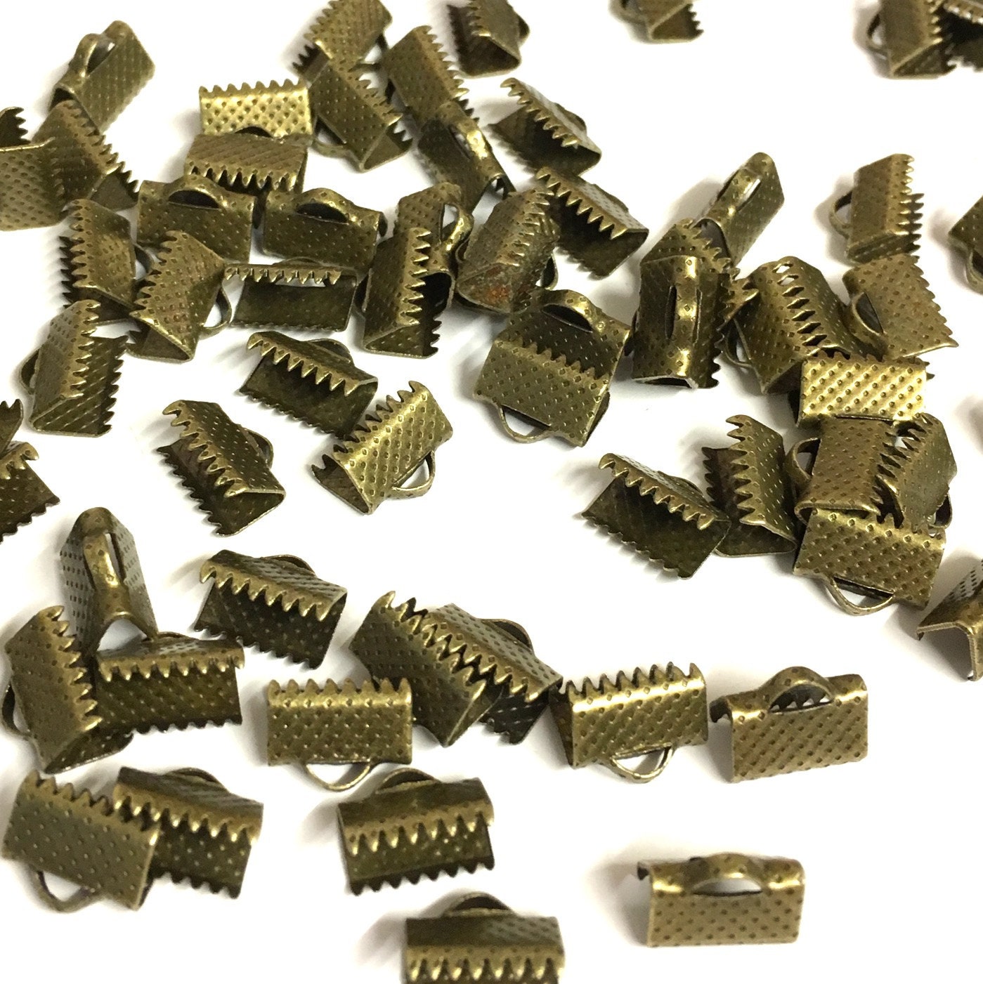 20, ribbon crimps, ribbon clamps, ribbon end crimps, antique bronze