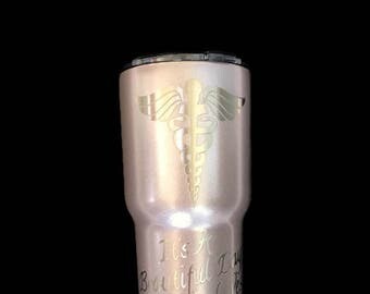 Custom powder coated tumbler/Nurse/Its a beautiful day to save lives/Greys anatomy inspired/rose gold tumbler/medical powder coated cup