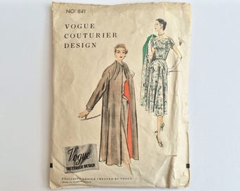RARE B34 1950s Dress & Coat / Jacket Sewing Pattern : Vogue Couturier 841
