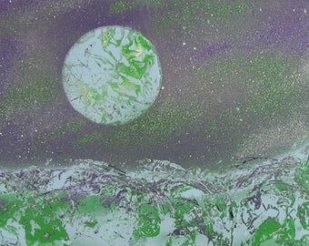 Abstract acrylic painting "Alien planet" 30x70cm