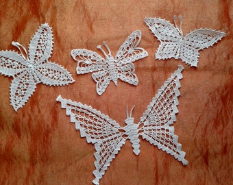 Set 4 farfalle bianche all'uncinetto applique, farfalle applique uncinetto