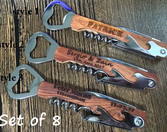 Groomsmen Bottle Opener, Custom Corkscrew, Engraved Wine Opener, Wedding Party Gifts - Custom Bottle Opener, Monogrammed Corkscrew, set of 8