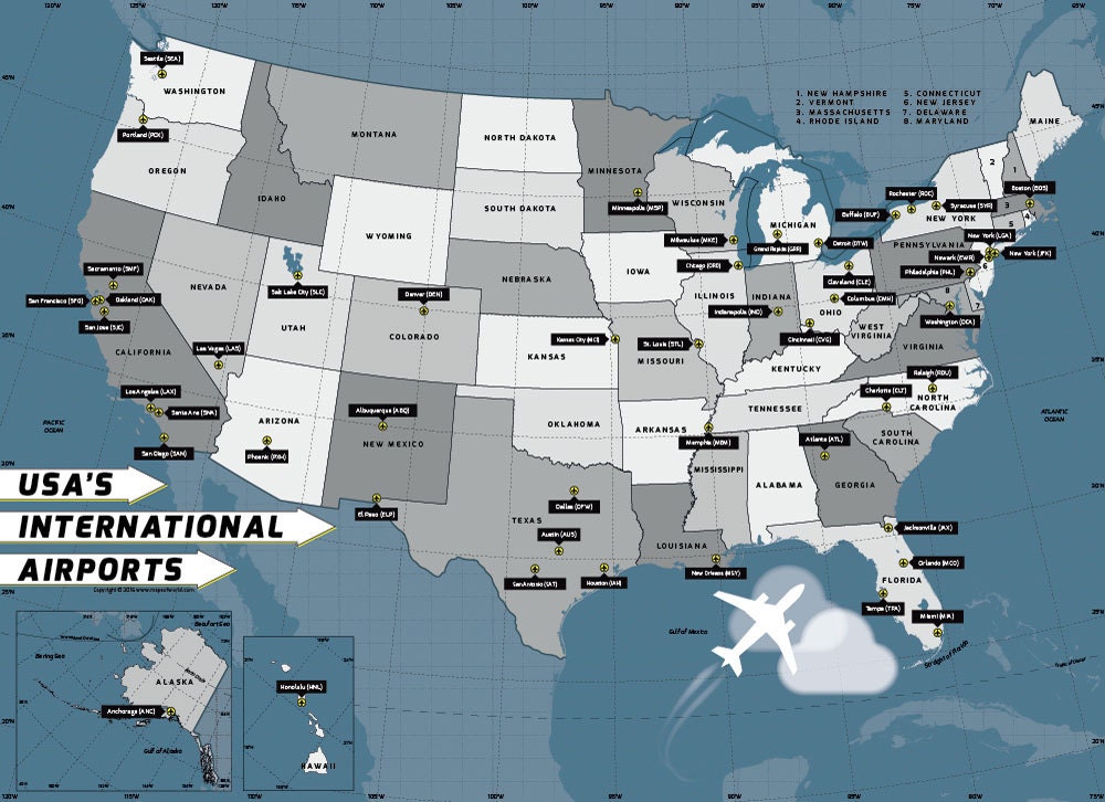 USA International Airport Map