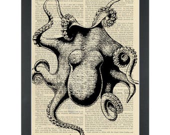 Vintage Botanical Drawing Octopus