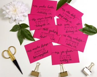 Modern calligraphy hand lettered wedding envelopes