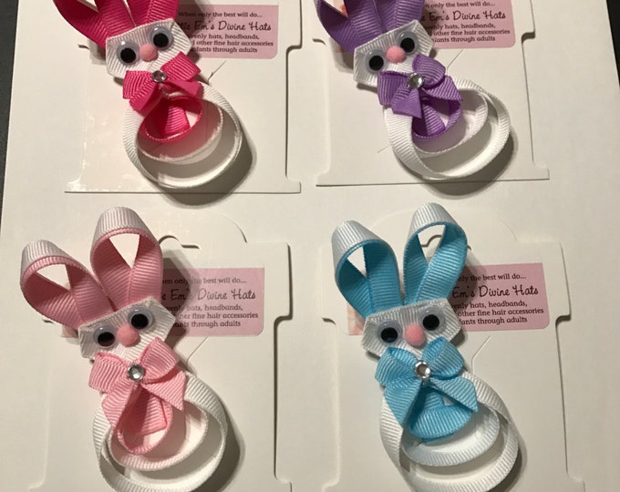 Easter Bunny Rabbit Ribbon Sculpture Art Hair Bow Clip Clippie Grosgrain Ribbon