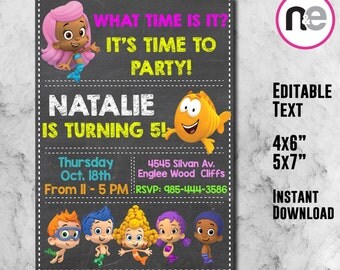 SALE!! Bubble guppies Invitation, bubble guppies, guppies birthday, invitation, guppies invitation, guppies party, editable, digital, invite