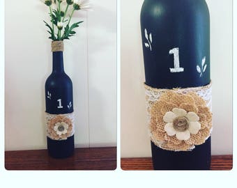 Chalkboard wine bottle table number centerpiece