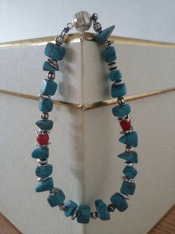 Turquoise beaded bracelet magnetic clasp by BrightBoCreate on Etsy