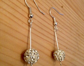 Handmade Silver Plated Surgical Steel Shamballa Bead Drop Earrings