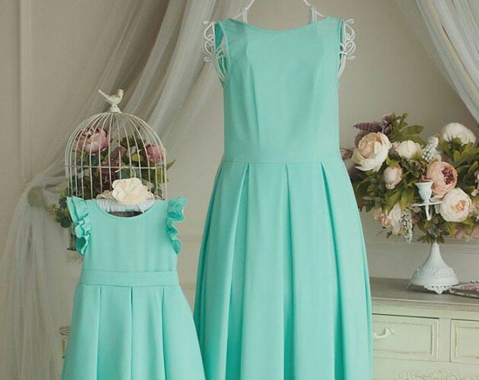 Mint Mother Daughter matching dress Mommy and Me sleveless long dress Ball Gowns Bridesmaid dress Mom and daughter matching dress