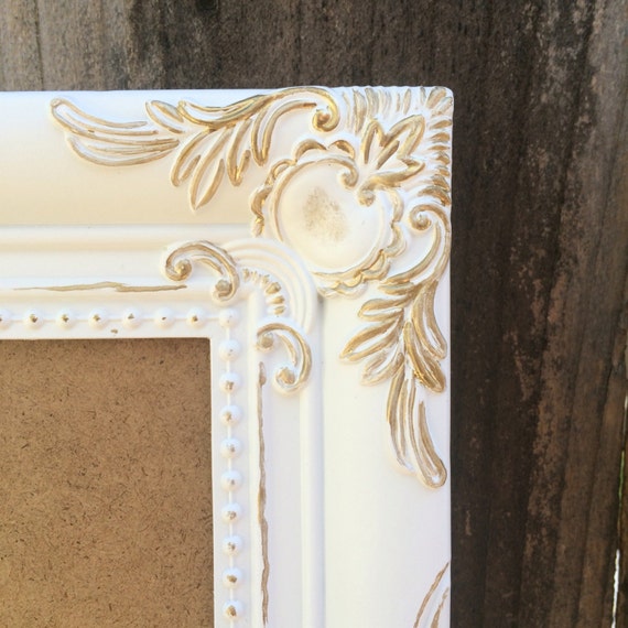 8x10 Bright White Gold Distressed Vintage Style by TownTrustican