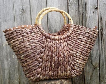 Straw bag, Straw tote, Vintage brown bag, Shoulder bag, Wicker bag, Women bag, Woven straw bag, Gift for her.