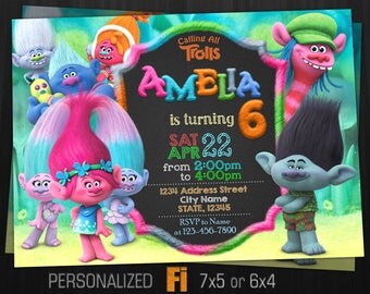 Trolls Invitation, Trolls Birthday Party, Trolls Birthday Invitation, Fur, Trolls Cartoon, Trols, Personalized, Printable, Digital File
