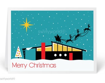 Mid-Century Modern Vintage Christmas Cards, Printed Retro 1950s Vintage Holiday Cards, Retro Mod Christmas Cards - 36850