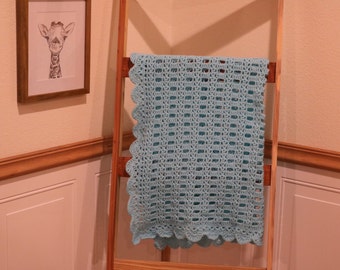 Shells and Squares Light Blue Baby Blanket