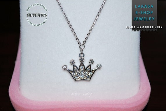 Crown Sterling Silver Gold-plated Jewellery Necklace in Chain with Crystals Lakasa e-shop best gifts ideas for her