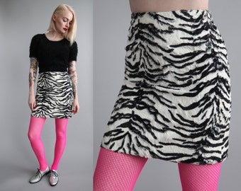 Vtg 90s Fuzzy Zebra Print Textured High Waisted Mini Skirt by Caché sz 2 / XS