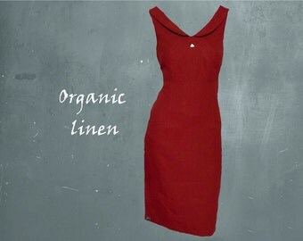 retro dress organic linen, party dress biological linen, organic linen design dress, GOTS certified linen dress, fair trade, fair fashion