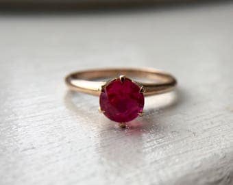 10K Synthetic Ruby Solitaire Ring 6.5