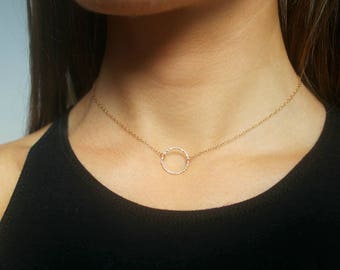 Karma Necklace, Dainty Necklace, Gold Ring Necklace, Gold Circle Necklace, Small Circle Pendant, Minimalist Necklace, Small Gold Necklace