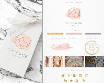 Branding Package,Photography Logo,Pink Watercolor, Makeup Logo,Interior Design Logo,Gold Foil,Fashion Blog Business Logo,Chic,Geometric Logo