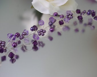 Deep purple Pearl and Crystal Hair Vine/Accessory Various Lengths Wedding Prom Party
