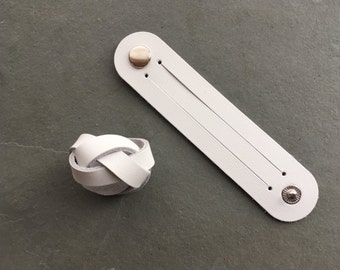 Premium white leather scarf ring or woggle: design your own