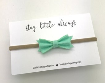 Mint Baby headband, Light Green bow headband, 2" felt bow headband, small tuxedo bow headband, nude nylon headbands, ivory, mint, lavender