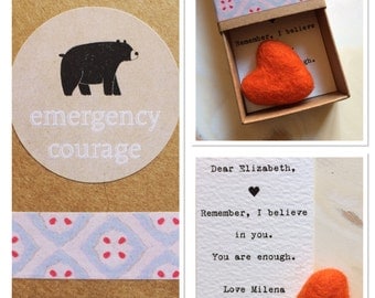 emergency courage box,personalised,friendship gift, anxiety and depression gift, mindful present, meaningful heart, bear courage
