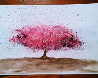 Items similar to Cherry Blossom Watercolor Print Japanese Abstract ...