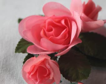 Vintage 80s-90s pink roses,Roses flowers bouquet,Fabric flowers,peach floral garnish,vintage millinery flowers,wedding millinery flowers