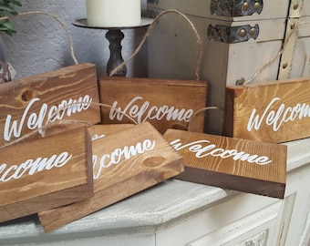 Miniature welcome sign, use in wreaths or door decor, small welcome sign, wooden hanging welcome sign, little sign, wreath decor, porch deco