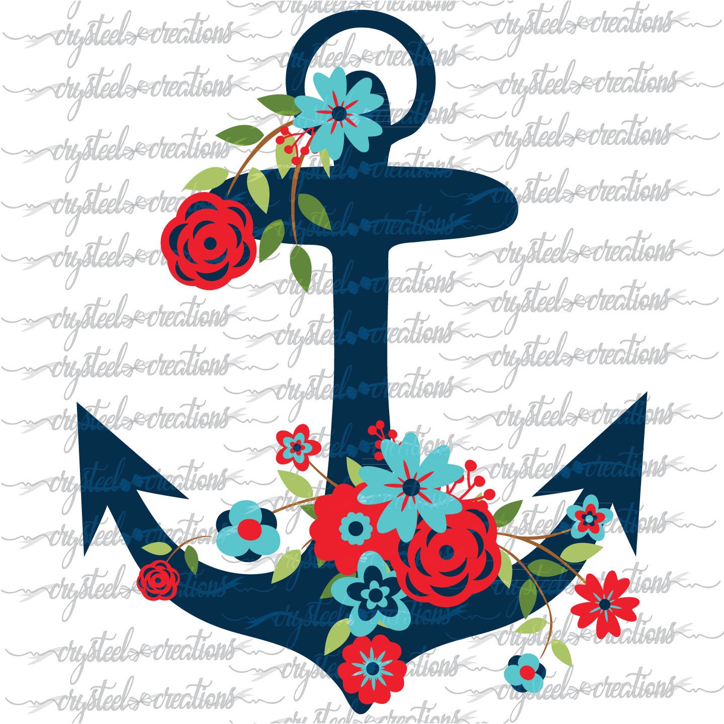 Floral Anchor Anchor with Flowers SVG PNG Silhouette