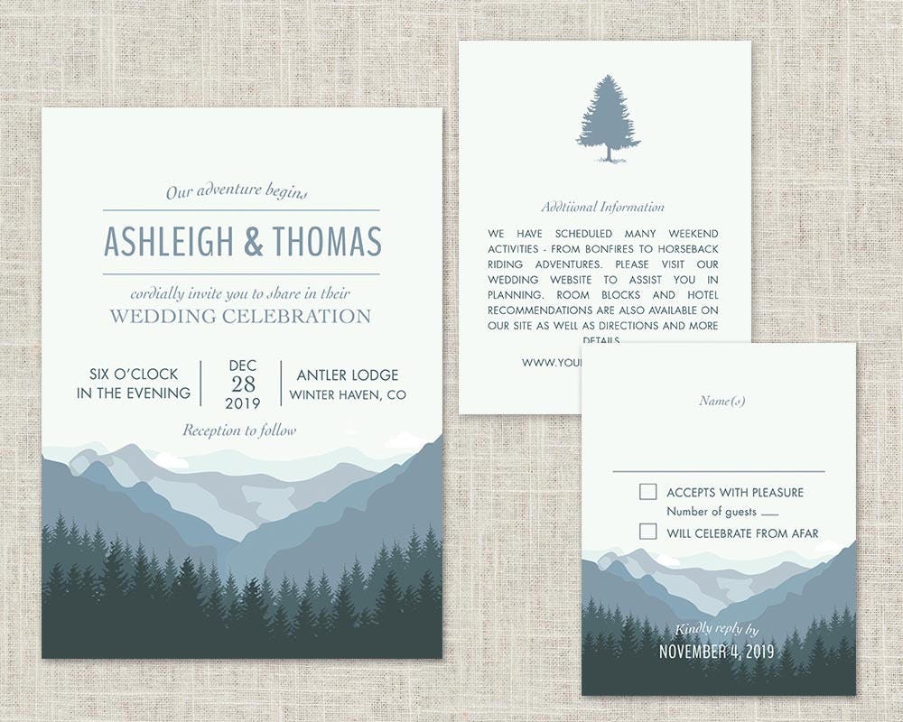 Mountain Wedding Invitation Printable Forest Wedding