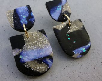 Scale Drop Earrings - Galaxy / Polymer Clay Earrings / Stud Earrings / Drop Earrings
