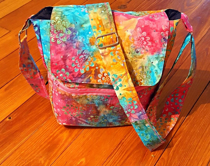 Tye Dye Bohemian Print Crossbody Bag - Gift for Her - Snap Messenger - Small Purse - Day out Bag - Bohemian and Black