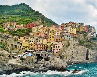 Italy Photography, Cinque Terre, Manarola Cliffsides, Italian Riviera, Mediterranean Sea, Colorful Wall Art, Print, Home Decor, Ocean Art