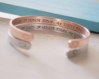 Maid of honor gift sister, Maid of honor Proposal, Will you be my maid of honor sister, Maid of honor bracelets, hand stamped bracelets