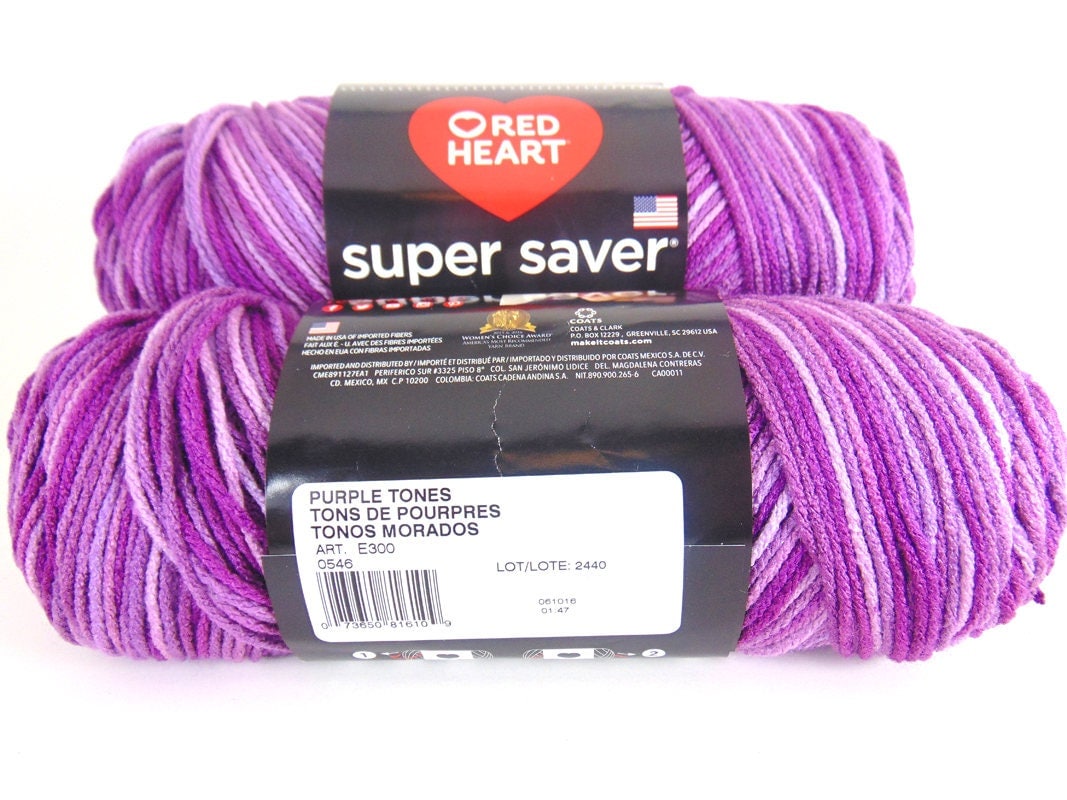 Purple Tones Red Heart Super Saver variegated yarn worsted weight