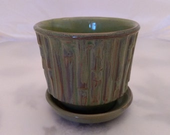 Vintage McCoy Bamboo Flower Pot with attached Saucer