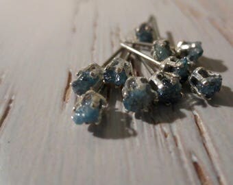 Tiny Rough Conflict Free Blue Diamond Stud Earrings 3-4mm